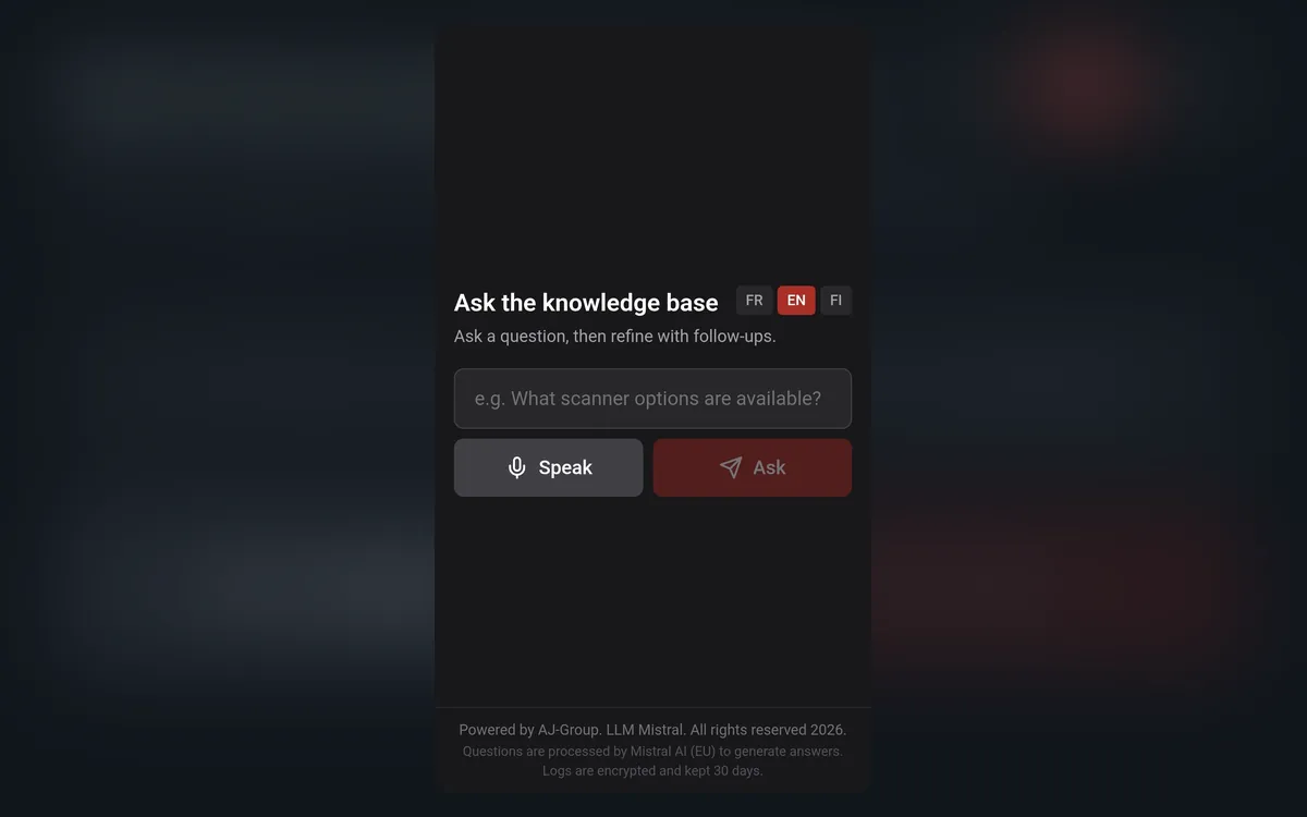 The question box, with buttons to ask by voice or by typing